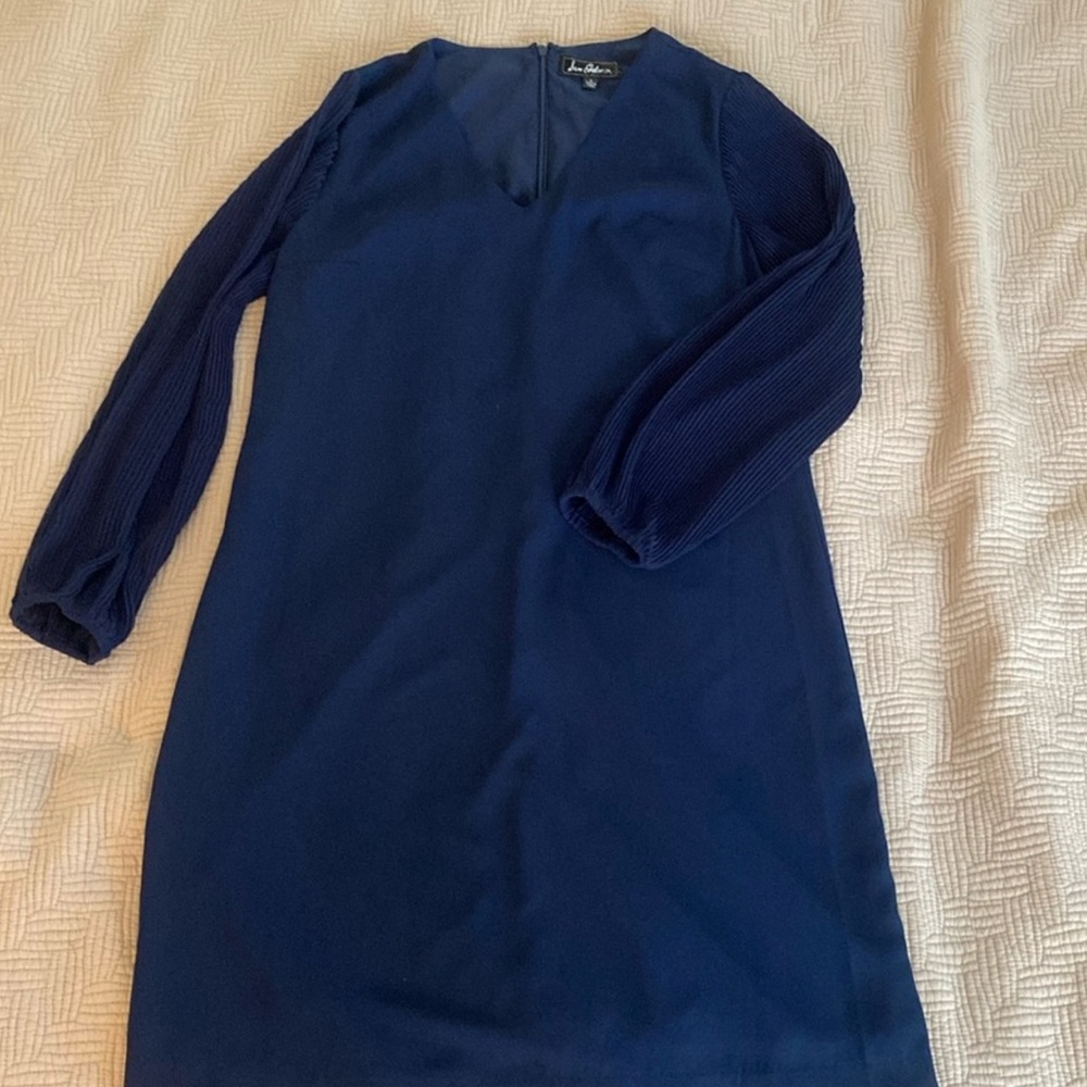 NWT Sam Edelman Navy Pleat Long Sleeve Shift Dress